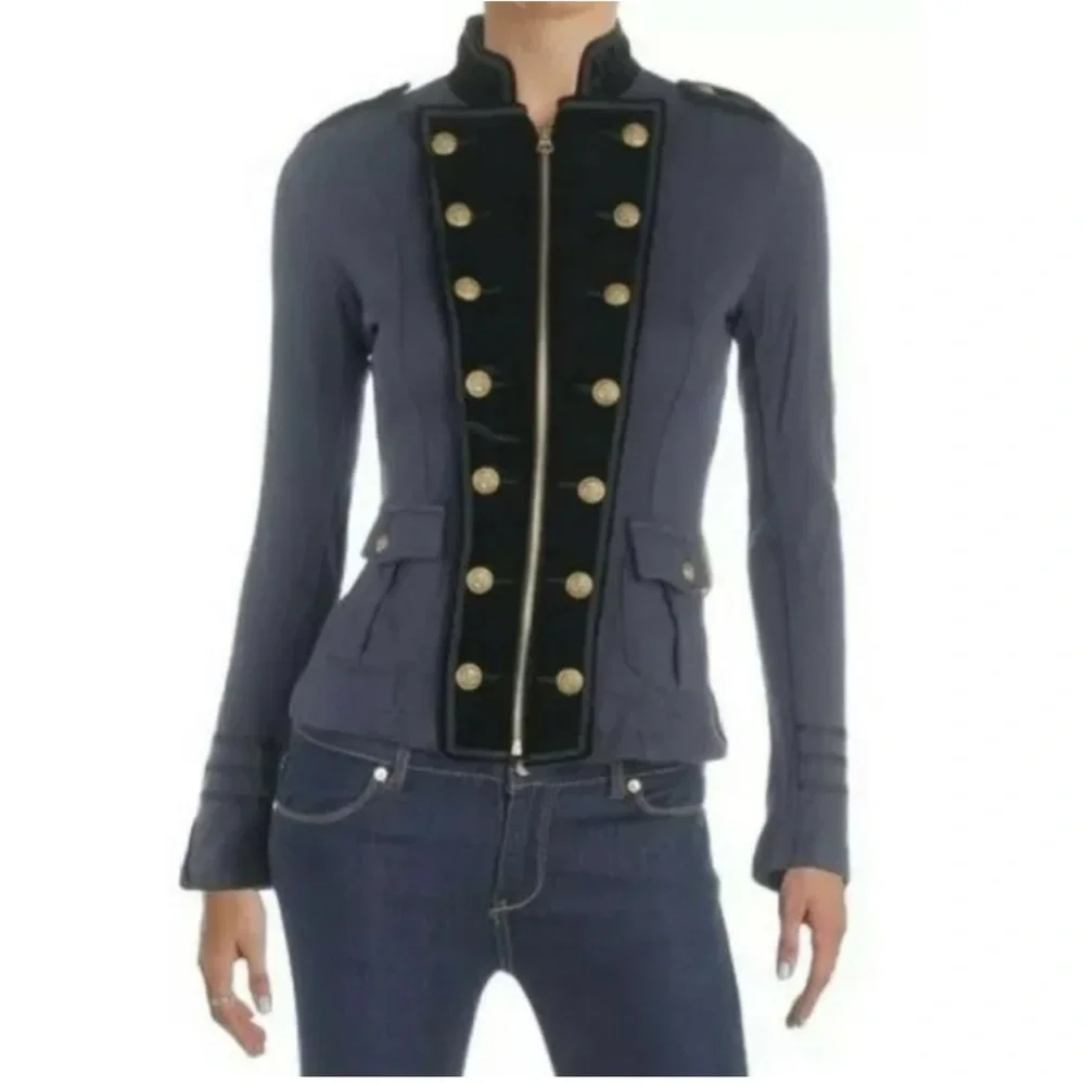 RARE DENIM&SUPPLY velvet gold button military full zip military inspired jacket